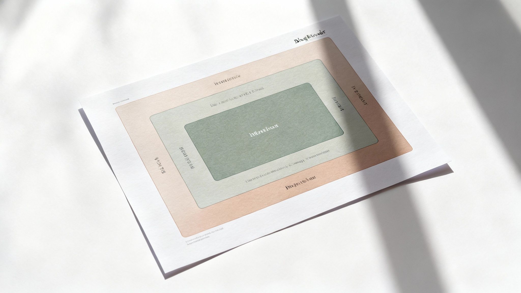 Diagramma stratificato con rettangoli concentrici colorati che mostra una gerarchia informativa su carta